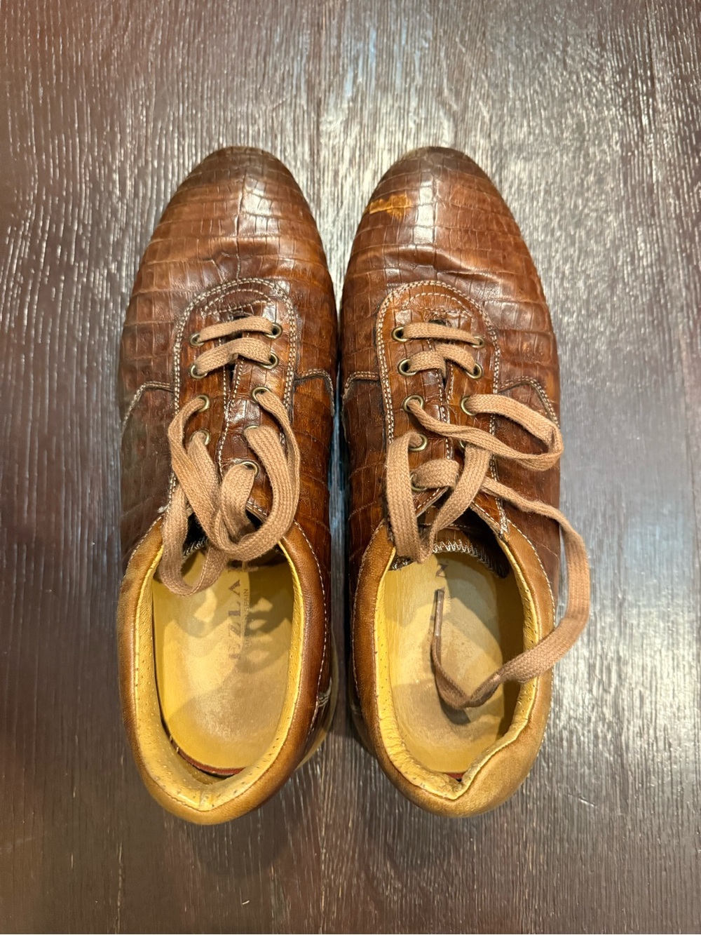 Mezlan Brown Croc-Embossed Leather Sneakers - Picture 3 of 3